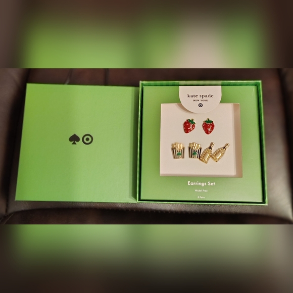 NWT Kate Spade/Target Earrings - Set Of 3 (Fries, Champagne, Strawberries) - Picture 2 of 8